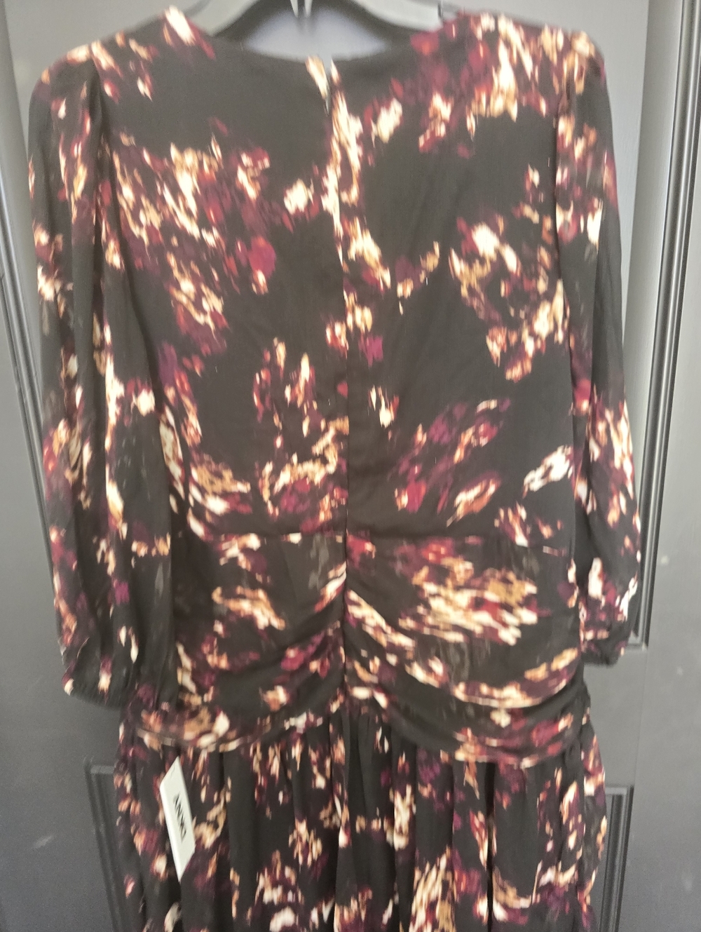 NWT DKNY Women’s Floral Wrap Dress Size 12 Black Long Sleeve Ruffle Midi Dress - Picture 11 of 11